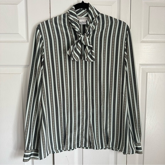 Vintage Evan Picone Shirt Womens 8 Striped Bow Blouse Long Sleeve 70s Old Money - Picture 1 of 11